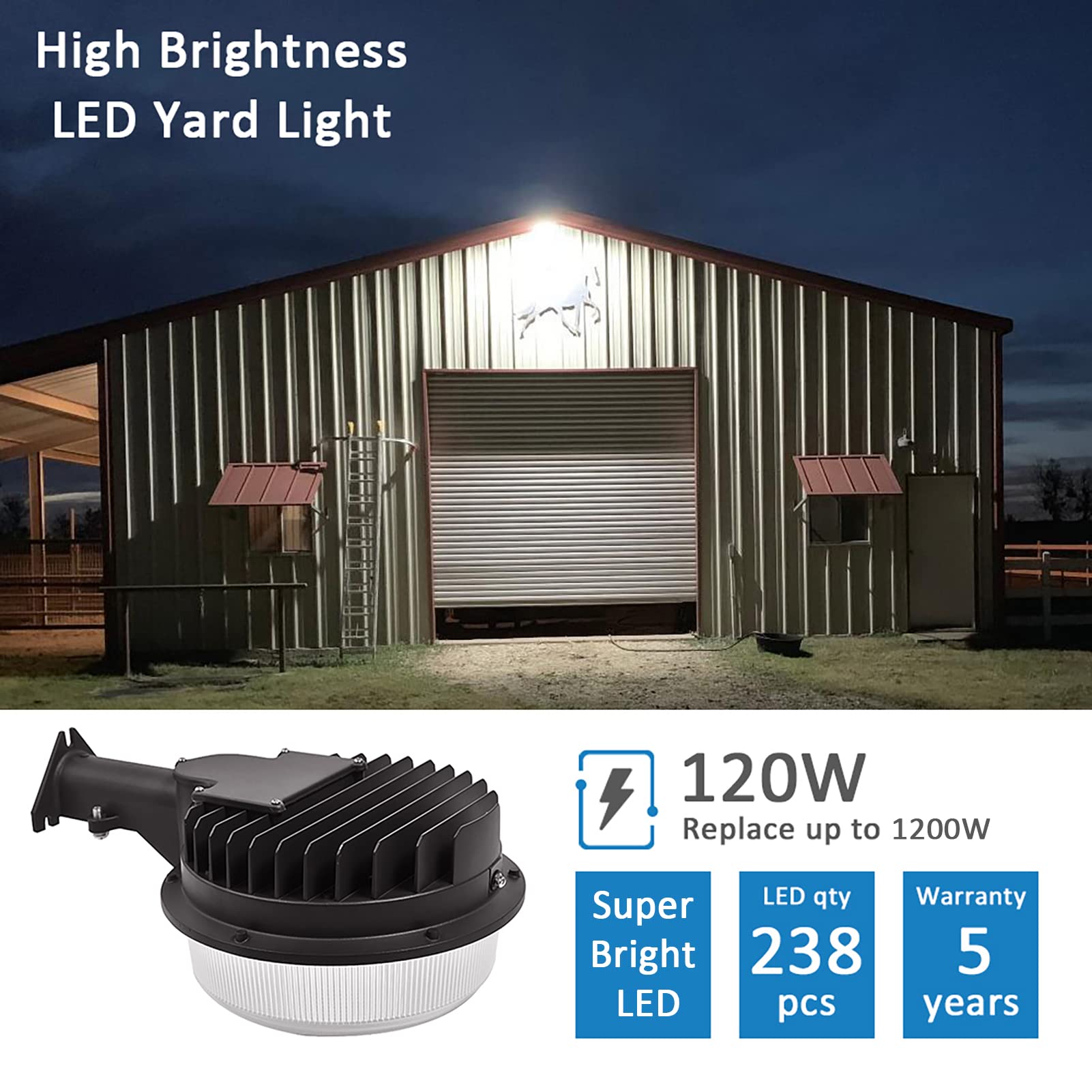 SZGMJIA 120W LED Barn Light, 18000lm Dusk to Dawn Outdoor Yard Lighting with Photocell, 5000K Daylight, 1200W MH/HPS Replacement, ETL&DLC Listed Waterproof for Security Area Light