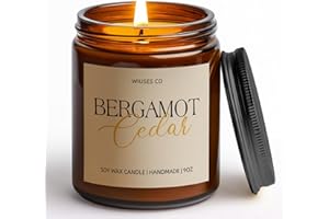 Bergamot Cedar Candle for Home Scented| Organic Soy Non Toxic Candles| Long Clean Burning Aromatheraphy Jar Candel| Women,Men