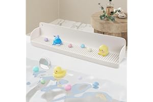 Cfyosnk Bathtub Splash Guard for Tub Kids, 23.2-Inch Large Toy Tray Caddy Holder Storage, with 10 Suction Cups, Bath Tub Splash Guard, Fun for Toddlers Kids Baby