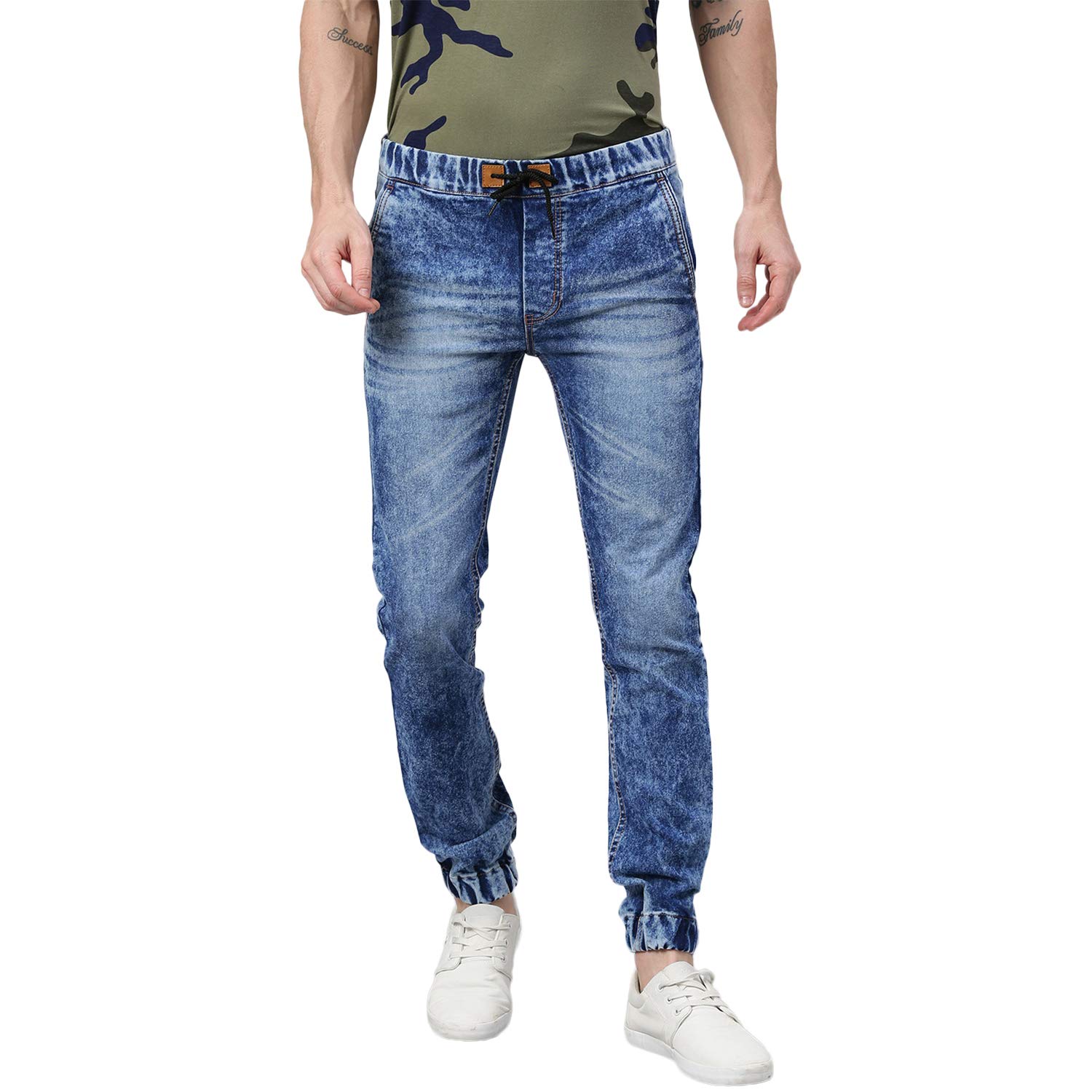 Buy Urbano Fashion Men's Blue Washed Jogger Jeans Slim Fit Stretch at