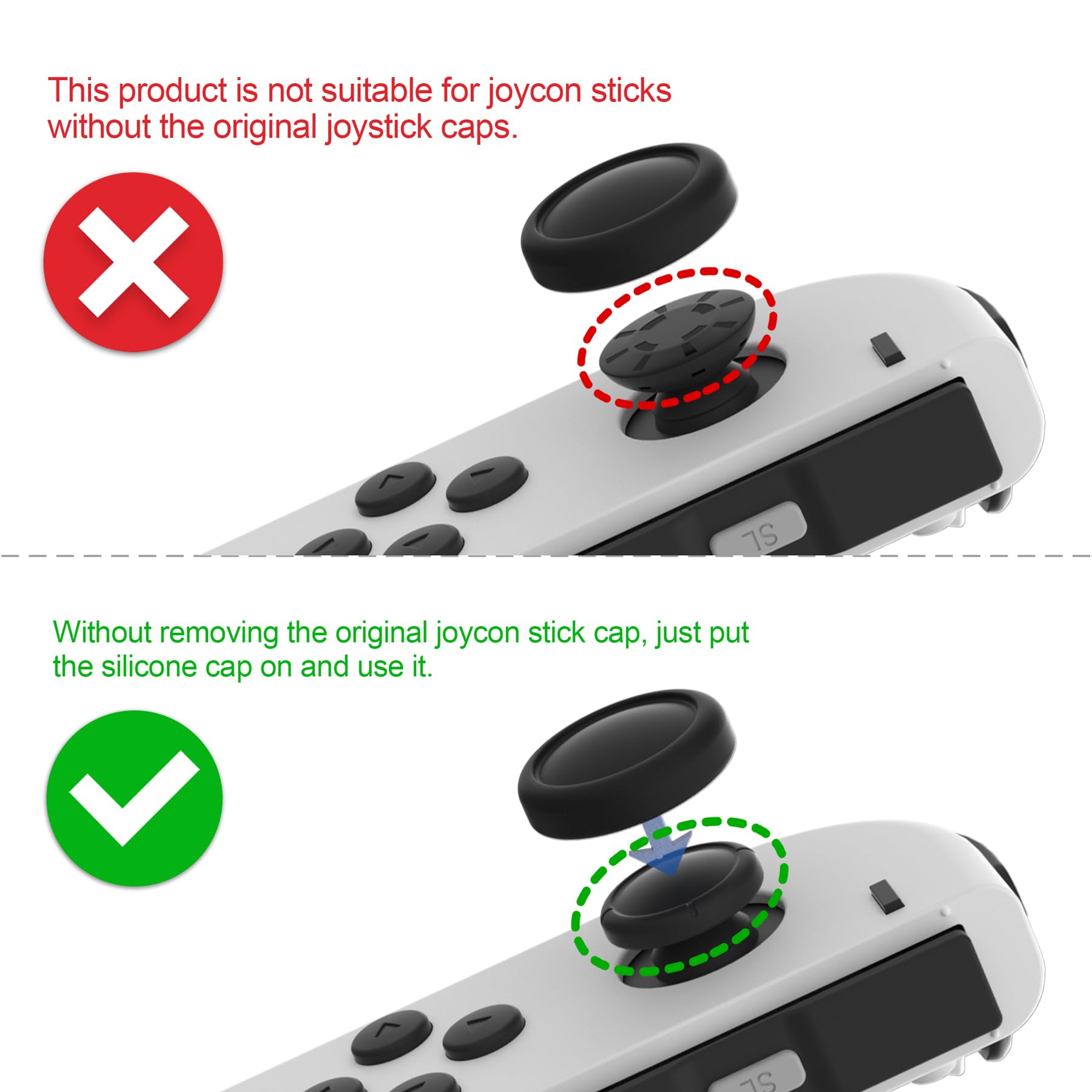 eXtremeRate PlayVital Switch Thumb Grip Caps, Joystick Caps for Nintendo Switch Lite, Silicone Analog Cover Thumbstick Grips for Switch OLED Joycon - Gray