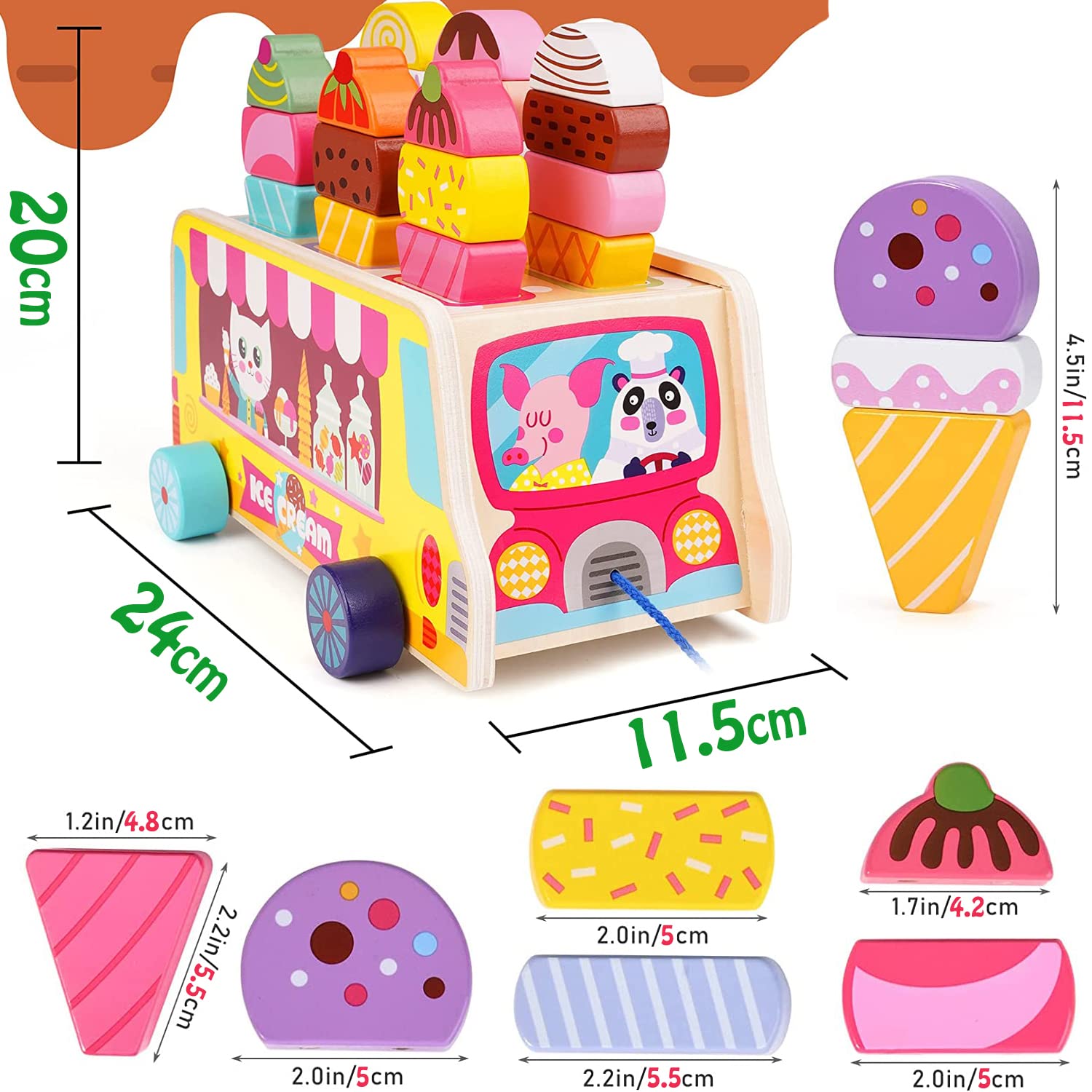 Homehalo Pretend Play Set, Wooden Toys, Montessori Toys, Ice Cream Set, Wooden Toys, Interesting, Peping, Shape Matching, Educational Toys, Toys, Pretend Play Kitchen, Magnet, Freely Combined, Kids,