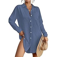Bsubseach Damen Badeanzug Coverup - Langärmliges Strandkleid Mit Knopfleiste S-XXL