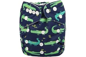 Sigzagor Baby Pocket Diaper Nappy Reusable Washable 8lbs to 36lbs (Green Crocodile)