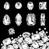 JJUNW 240 PCS Sew on Rhinestones Mixed Shapes Glass Rhinestones Sew on Crystal Gems Mental Flatback wif Silver Claw for Jewelry Crafts Clothes Shoes Costume Garment(White)