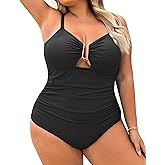 Curvagile Womens One Piece Swimsuit Plus Size Sexy Bathing Suit Ruched Tummy Control V Neck Cutout Bow Tie Back Swimwear 2025