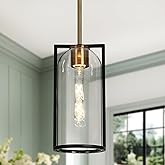 GEPOW Black Pendant Light, Modern Brass Adjustable Hanging Light Fixture with Clear Glass for Kitchen Island, Dining Room, or