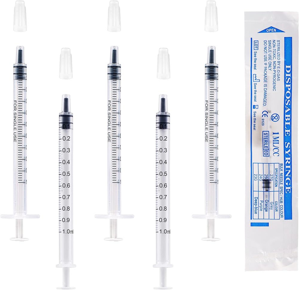 Sandiyago 50Pcs 1ml Plastic Syringes With Caps No Needle 1ml Capacity
