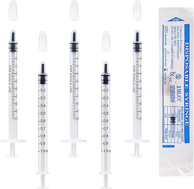Sandiyago 50Pcs 1ml Plastic Syringes With Caps No Needle 1ml Capacity