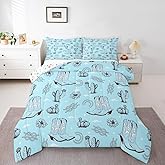 Erosebridal Blue Western Bedding Set Twin Size Cowgirl Cowboy Comforter Set for Kids Children Teens Adult Southwest Tribal Quilt Rustic Farmhouse Cactus Bedding Comforter Sets Bedroom Decor