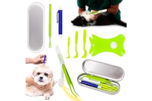 Tick Remover for Dogs Cats Multiple Types Tick Removal Kit Include Tick Card Stainless Steel Tweezers with Light 7pcs Painles