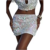 Floerns Women's Going Out Mini Skorts Shiny Sequin Low Waist Date Night Party Skirts Pink White Beaded Small