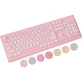 SABLUTE Large Print Backlit Keyboard, Wired USB Lighted Computer Keyboards with 7-Color & 4 Modes Backlit, Oversize Letters Keys Easy to See and Type, Quiet Keyboard Compatible for PC, Laptop -Pink