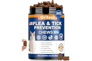 ORITESS Flea and Tick Prevention for Cats Chewable, 200 Natural Soft Chews,Flea Supplement for Kitten Cat, Skin & Coat Support for Cats All Breeds & Ages - Chicken Flavor