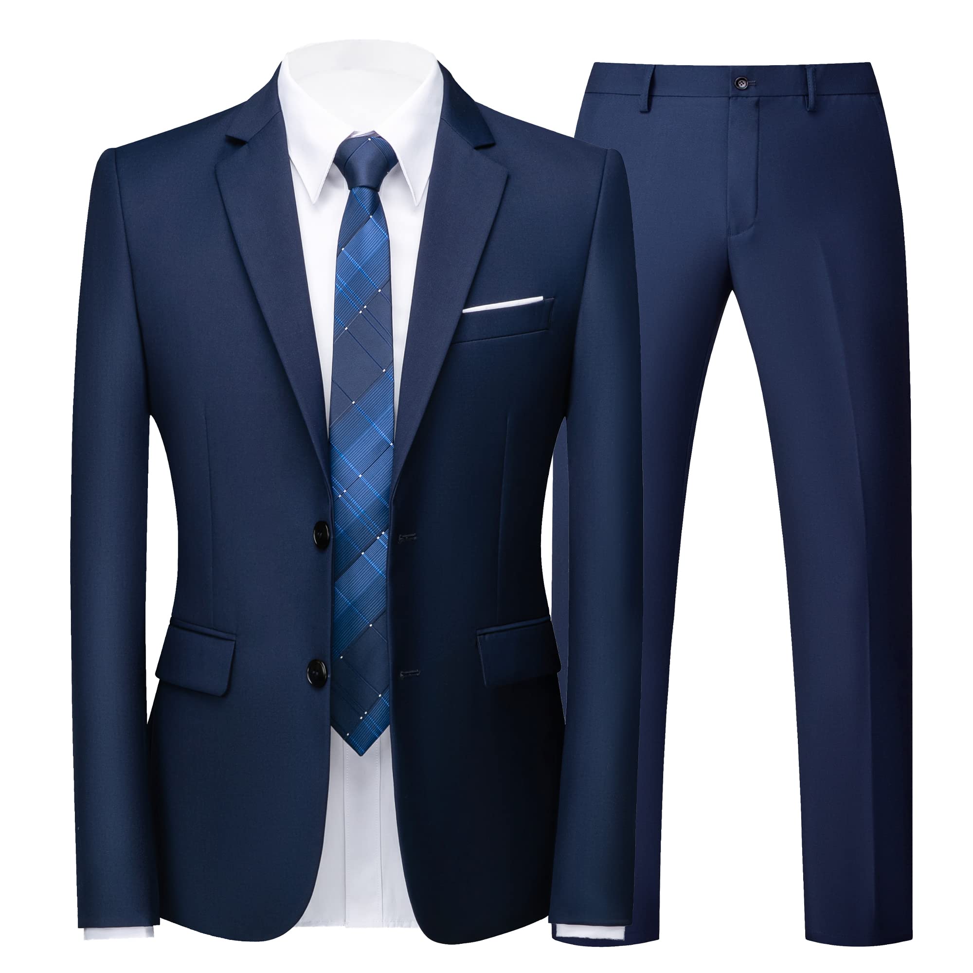 Photo 1 of UNINUKOO Men's Suit Slim Fit 2 Button 2 Piece Suits for Men Party Formal Dress Solid Tuxedo Blazer Jacket Pants Set US Size 34 Navy