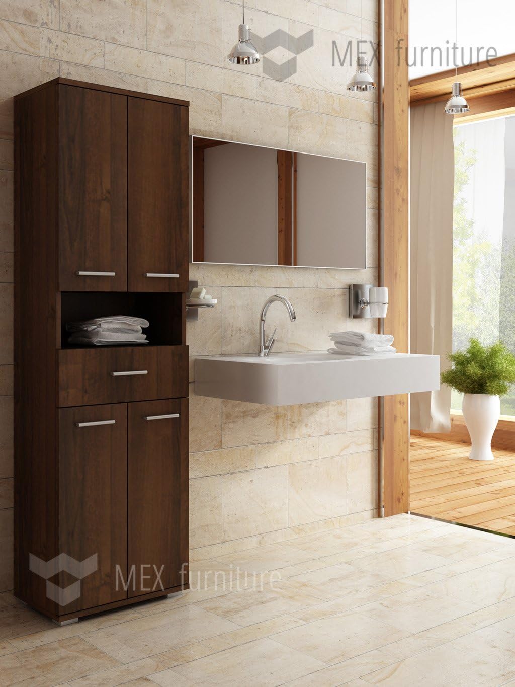 Modern 170cm tall bathroom storage, Matt finish, 4 Doors & 1