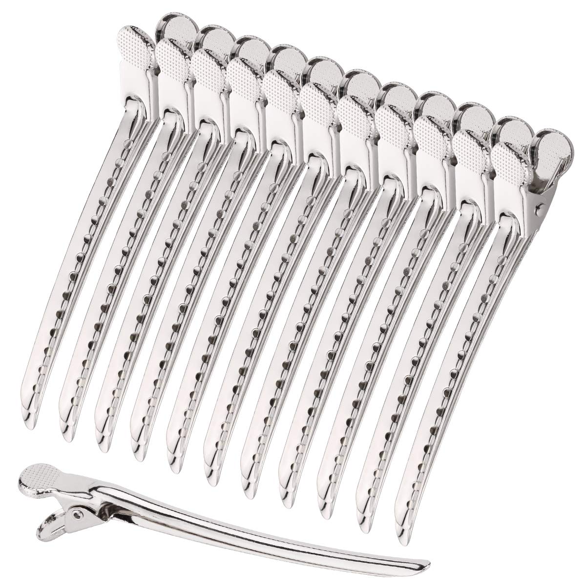 Crocodile Clips Hair, Metal Silver Styling Hair Clips, with Holes Professional for Salon Sectioning Hair Clip (Silver)