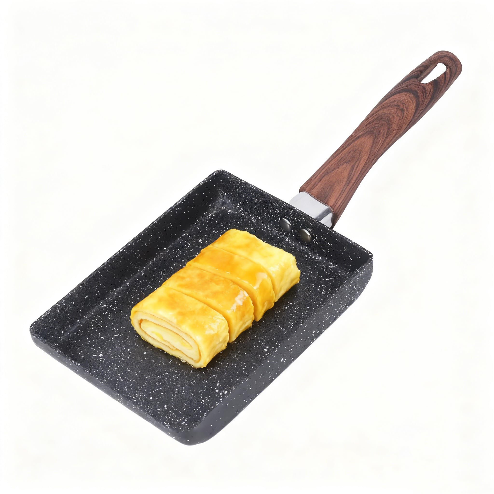 Natudeco Japanese Omelette Pan Non Stick Aluminum Tamagoyaki Egg Roll Rectangle Frying Multipurpose Portable Pan with Wood Handle for Kitchen Outdoor Picnic