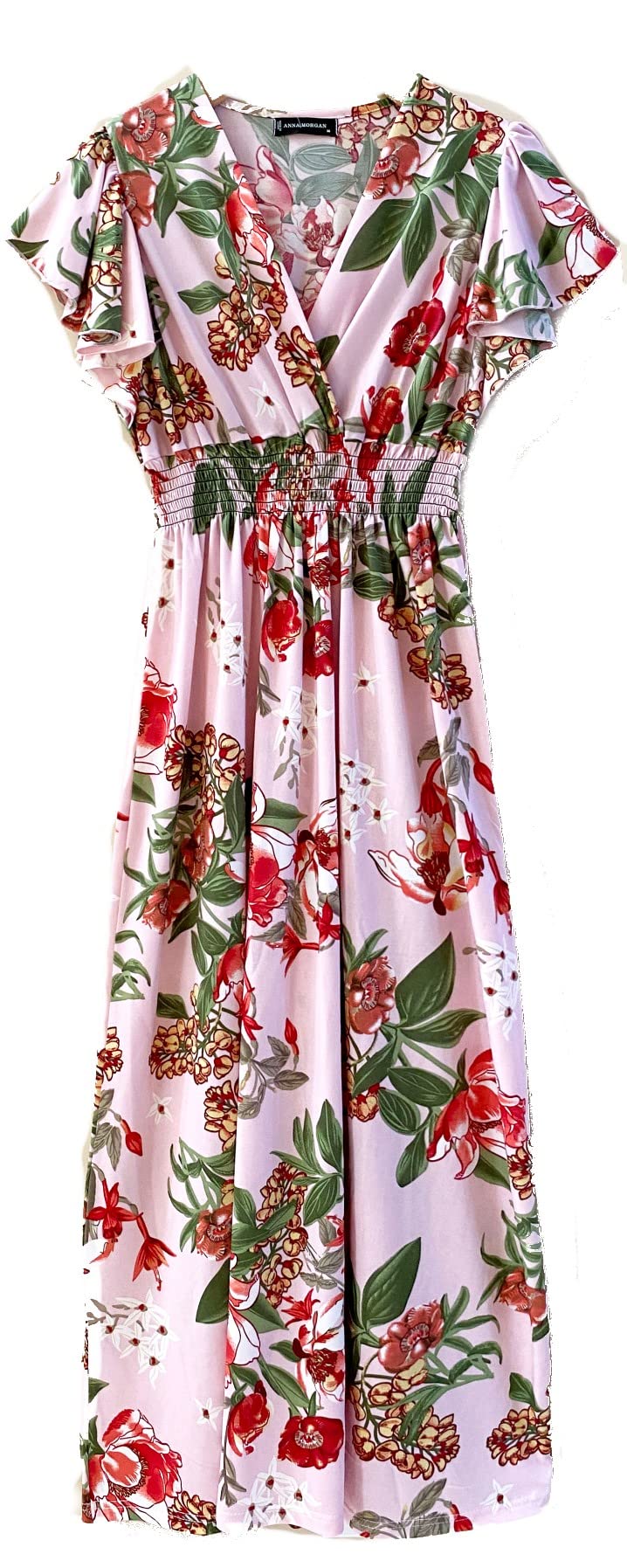Plum Feathers Exotic Print Smocked Waist Maxi Dress