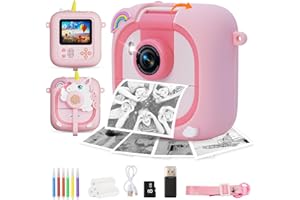 Kids Camera Instant Print for Girls Boys,1080P HD Flip Lens Selfie Digital Camera with Print Paper for 3-12 Year Old Toddler,