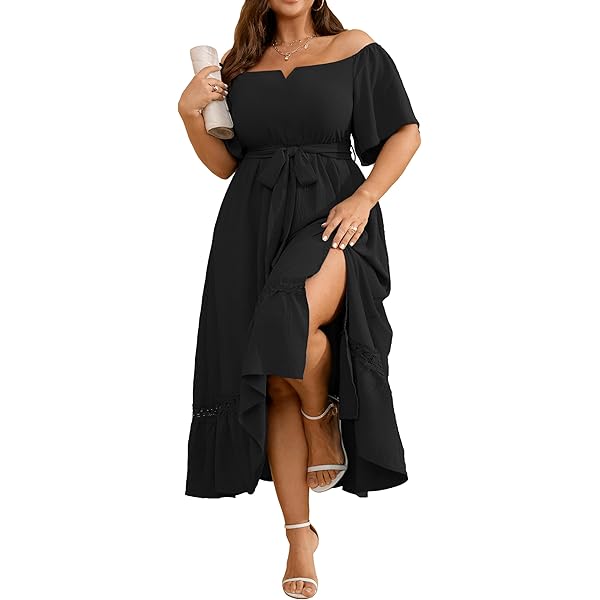 Nemidor Womens Plus Size Maxi Dress Summer Casual Loose Off Shoulder Slit Long  Dresses with Pocket(200,14,Dark Purple) at Amazon Women's Clothing store