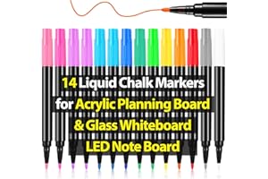 OORAII Liquid Chalk Markers for Acrylic Calendar Planning Board LED Note Board Clear Glass Dry Erase Whiteboard Window Mirror Christmas Holidays Painting, 14 Pack, 12 Vibrant Colors, 1mm Fine Points