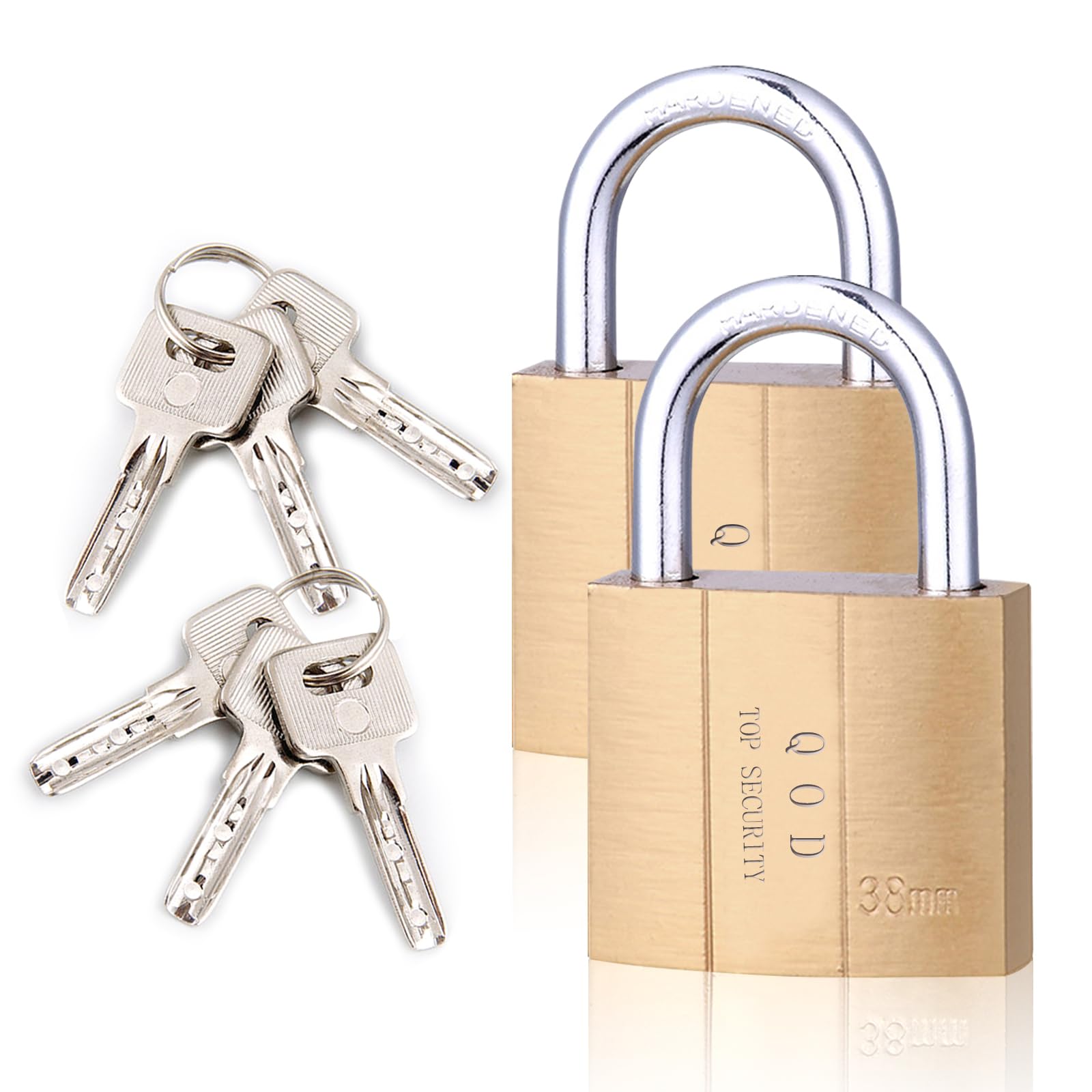 Padlocks with Keys, 38mm Small Padlock with Key Heavy Duty Brass Suitcase Pad Lock and Key Outdoor for Shed Gym Locker Gate Cabinets 2 Pack QOD-38mm