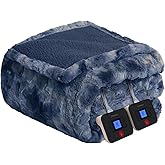 Westinghouse Electric Blanket Queen, Faux Fur Heated Blanket with 10 Heating Levels & 1-12 Hours Auto Off, Soft Cozy Sherpa Heated Blanket Washable Blanket (84" x 90" Queen Size, Indigo)