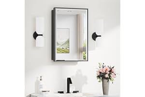 TokeShimi 16x24 Recessed Medicine Cabinet with Mirror, Black Bathroom Medicine Cabinet with Mirror, Bathroom Mirror with Storage, Beveled Aluminum Frame