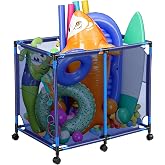 Pool Storage Bin Cart, Rolling Pool Storage Organizer Nylon Mesh Basket | for Goggles, Floats, Balls and Floats Equipment (Regular Bin)
