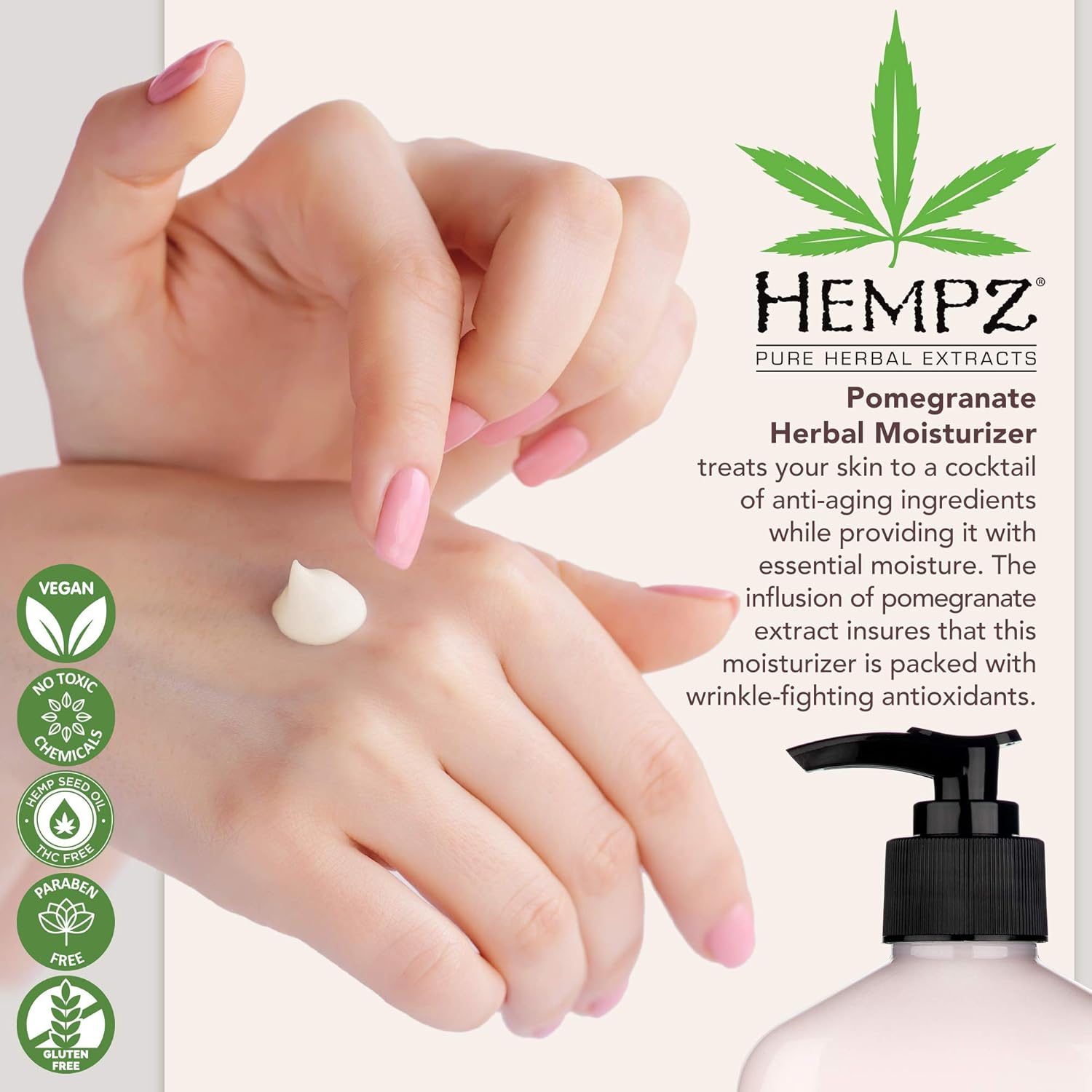 Hempz Pomegranate Herbal Body Moisturizer 17 oz. - Paraben-Free Lotion and Moisturizing Cream for All Skin Types, Anti-Aging Hemp Skin Care Products for Women and Men - Hydrating Gluten-Free Lotions : Body Lotions : Beauty