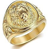 JWM Stainless Steel Lion Rings Golden Large Animal Rings for Men Women Adults, Cocktail Party Rings, Delicate Packaging