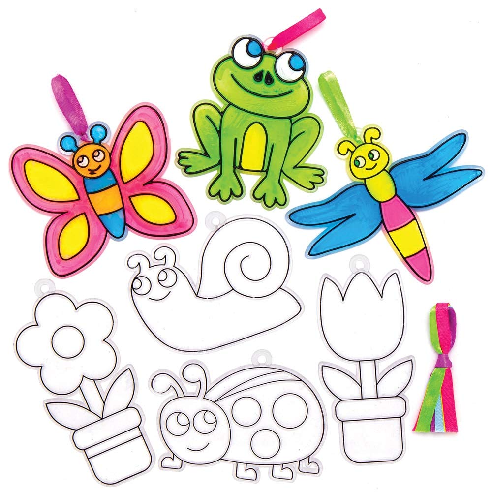 Baker Ross AT872 In The Garden Suncatchers - Pack of 10, Suncatcher Stained Glass Effect for Children to Make and Display