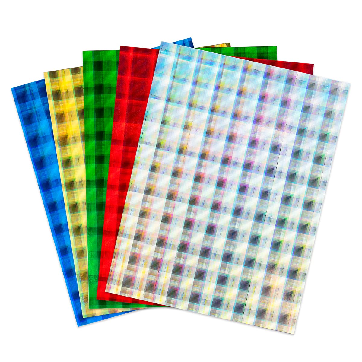 Hygloss Products Holographic Card Stock-Psychedelic Crafts Cardboard, 8-1/2 x 11 Inches-Plaid, 5 Pack (35589), cardstock, 5 Assorted Colors, 8.5" x 11"