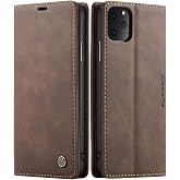 SINIANL Leather Flip Shockproof Wallet Case for iPhone 11 Coffee | Book Folding Flip Case with Kickstand Credit Card Slot Magnetic Closure Protective Cover for Apple iPhone 11 2019 6.1 inch