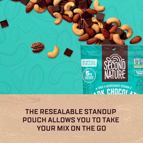 SECOND NATURE DARK CHOCOLATE MEDLEY TRAIL MIX, 12 OZ. RESEALABLE POUCH (PACK OF 1) – CERTIFIED GLUTEN-FREE SNACK MIX – DARK CHOCOLATE AND NUT TRAIL MIX IDEAL FOR QUICK TRAVEL SNACKS OR LUNCH SNACKS