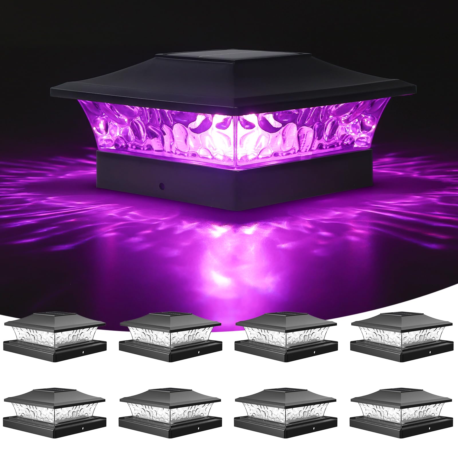 Photo 1 of VOLISUN Solar Post Cap Light 8Pack Black: RGB Color Changing - Fence Post Lights Solar Outdoor Waterproof for 4x4 x5 x6 WoodenVinyl Post