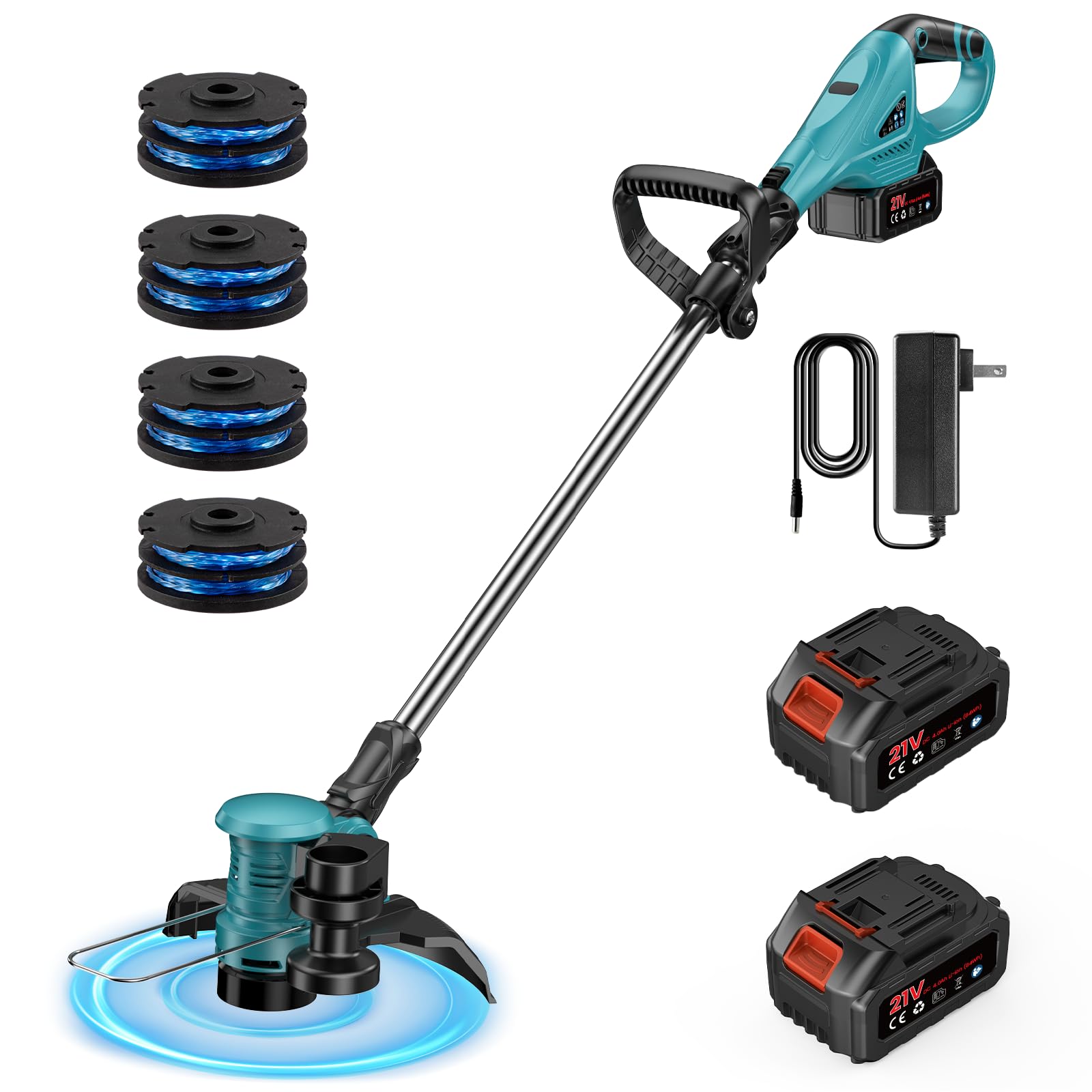 Photo 1 of 12-Inch 21V Cordless String Trimmer, Electric Weed Wacker, 2 in 1 Trimmer & Edger with Fast Charger, 2 X 3.0Ah Battery Powered Grass Mover, Portable Weed Eater for Lawn Yard Garden