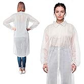 AMZ Supply White Disposable Lab Coats for Adults, Small. Pack of 5 Medical PPE Disposable Clothing. Polypropylene 40 GSM Knee Length Lab Coat with Elastic Wrists, Hook & Loop Fastener, No Pockets