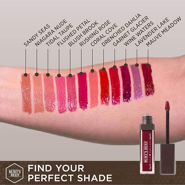 BURT’S BEES 100% NATURAL GLOSSY LIQUID LIPSTICK, RUSHING ROSE, 1 TUBE