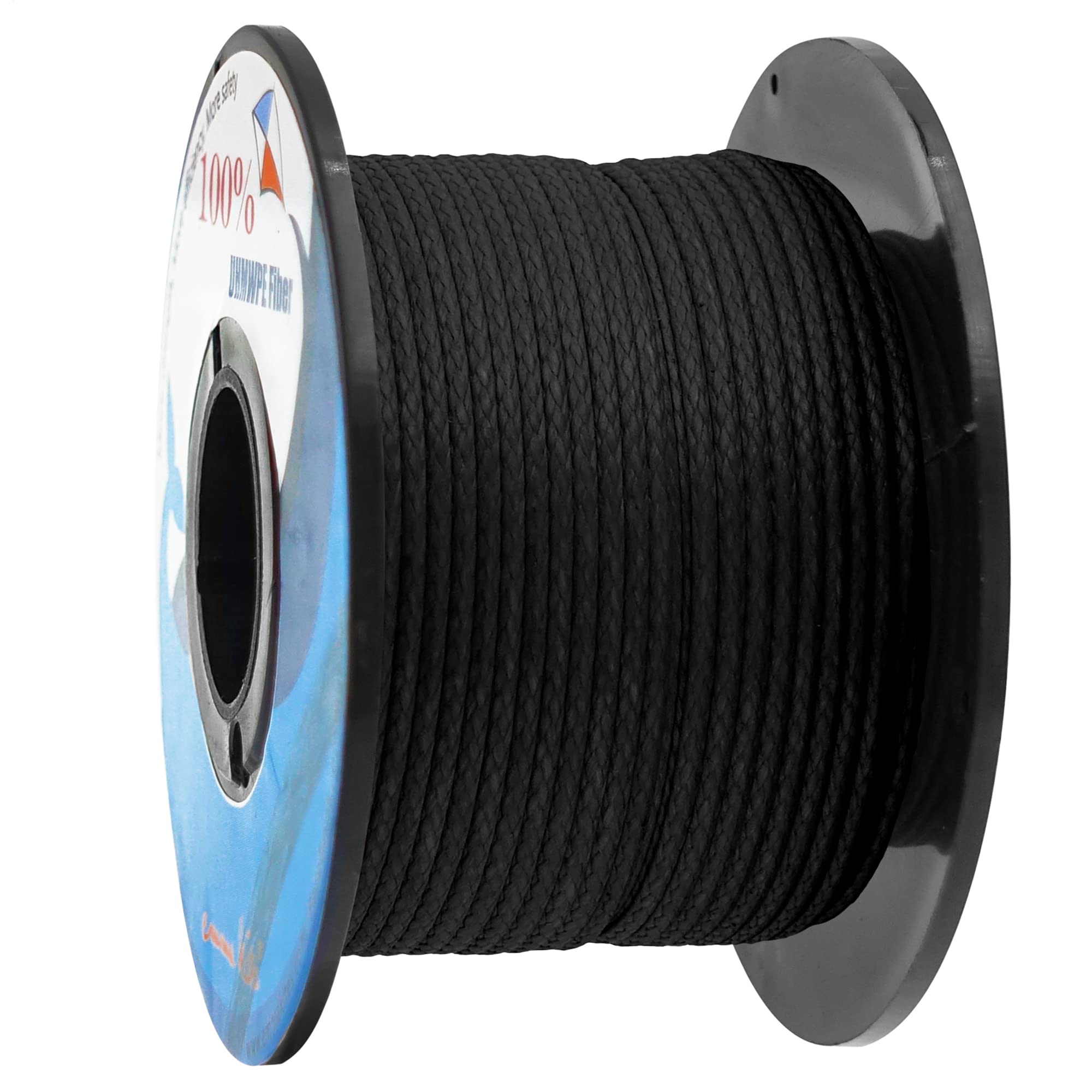 emma kites 100% UHMWPE Braided Cord 100Ft High Strength Low Stretch Utility Cord Guy Ropes 1.6mm for Tent Guyline Tarp Hammock Ridgeline 750Lb, Black