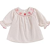 Doqcey Toddler Baby Girl Valentines Outfit Heart Embroidery Smocked Dress Long Sleeve Princess Dresses Cute Clothes