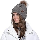 WOOH Womens Beanies for Winter,Knit Hat with Faux Fur Pom Pom Beanie for Women,Warm Fleece Lined,Less Static