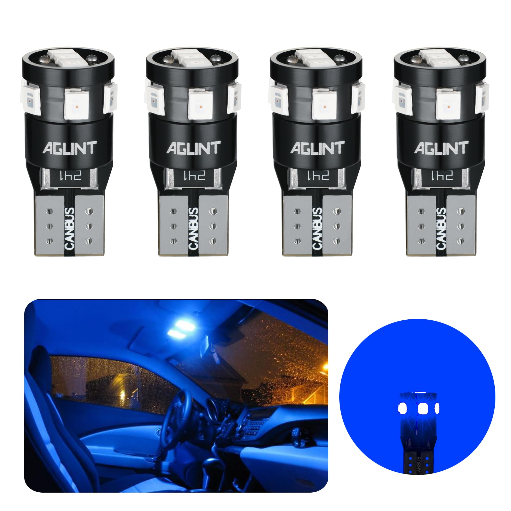 AGLINT T10 LED Bulbs CANBUS Error Free 9SMD Super Bright W5W 194 168 2825 Wedge Replacement Bulb for Car Interior Dome Map Boot Door Sidelight Number Plate Lights 6500K White 4PCS (BLUE)