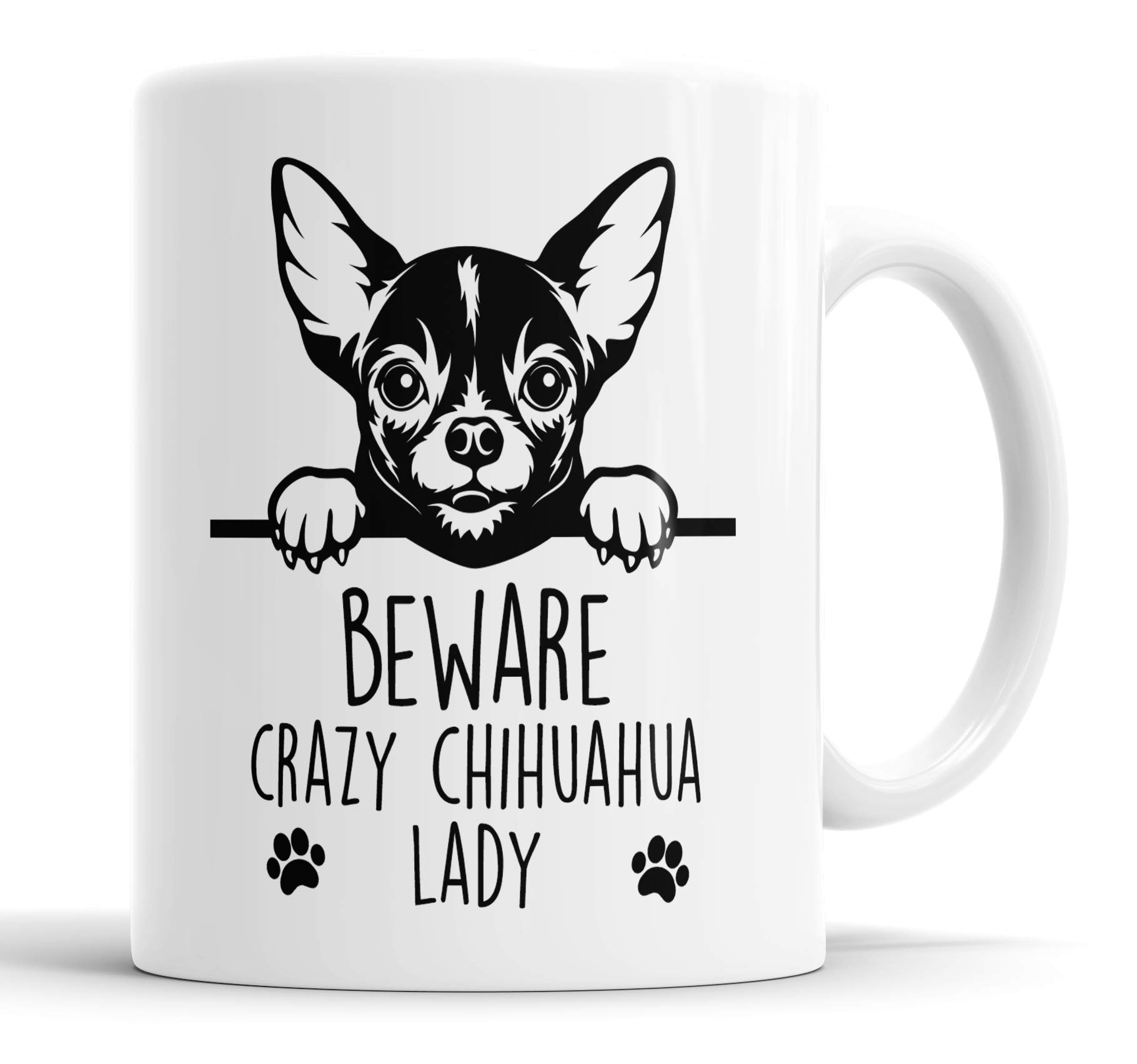 Faithful Prints Chihuahua Beware Crazy Chihuahua Lady Mug - Ceramic Pet Present Dog Mum Dad Friend Joke Funny Gift Cup for Birthday, Christmas