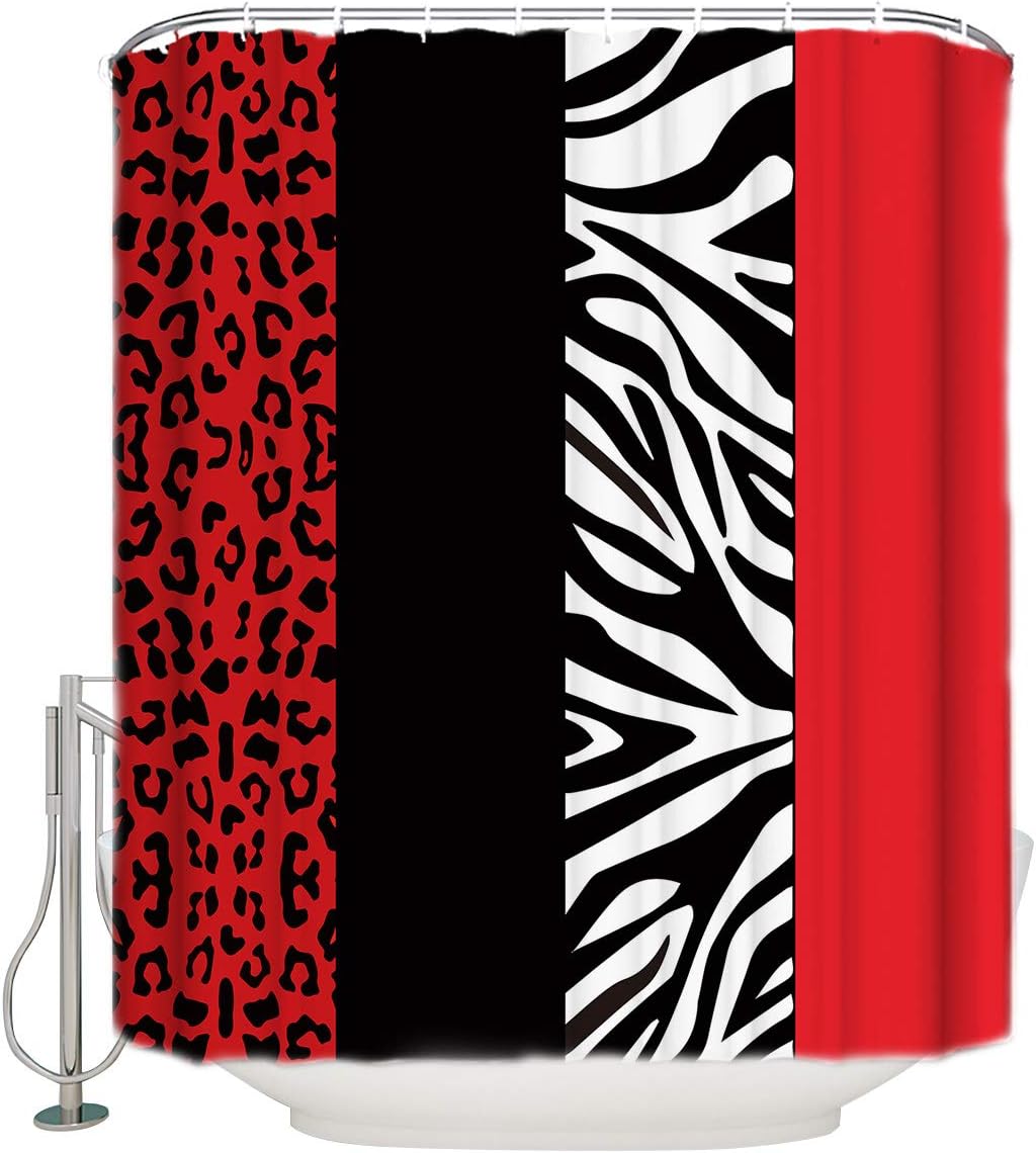 Bedliving Shower Curtains Red Leopard and Zebra Animal Print Red Leopard and Zebra