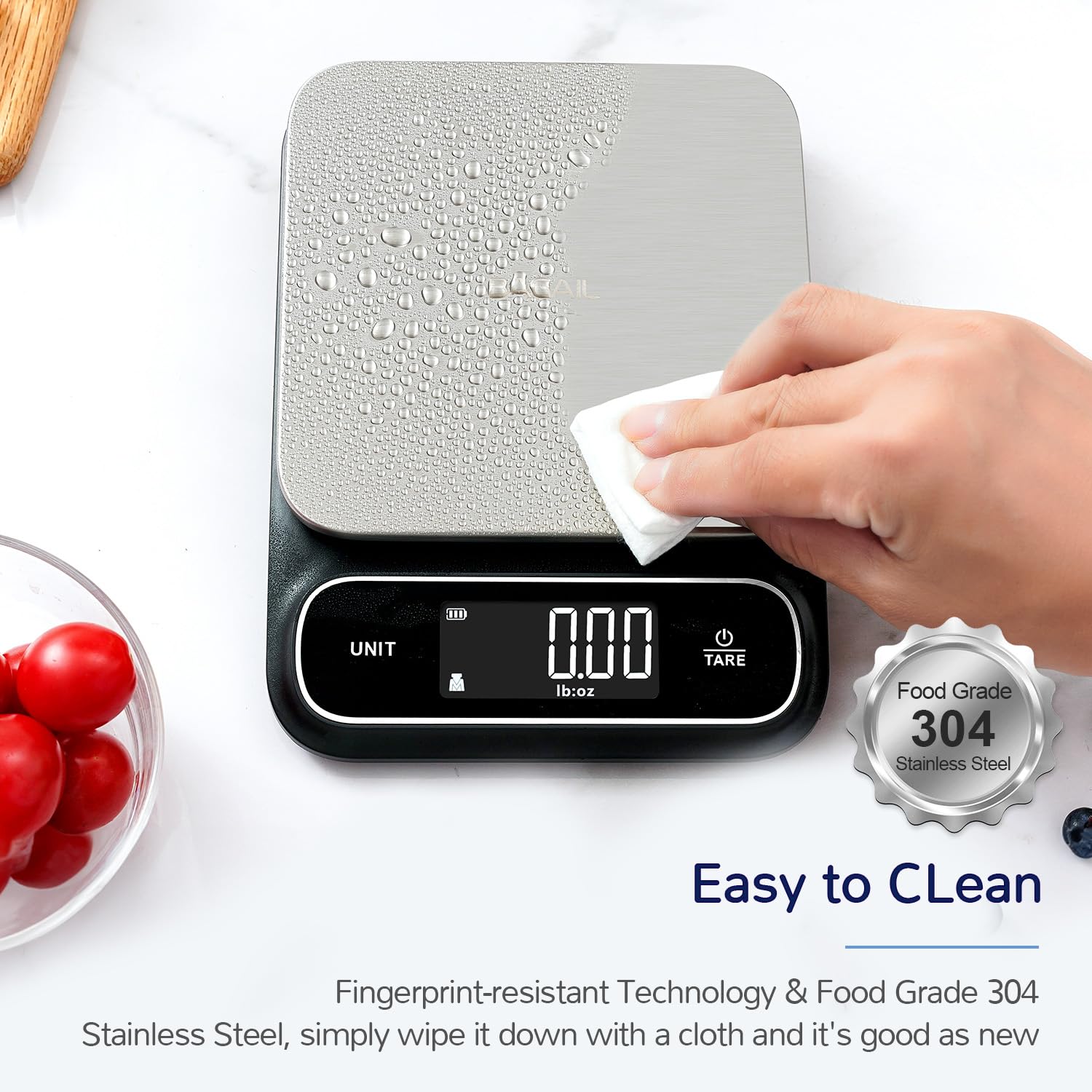 BAGAIL Food Scale, 22lb High Capacity Kitchen Scales, IPX6 Waterproof, USB-C Rechargeable, 0.05oz/1g, Digital Scale for Food Ounces and Grams with Stainless Steel Weighing Platform - Black