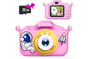GIDGOD Camera Toys for Kids Girls Astronauts Selfie Camera Toddlers HD Digital Video Camera Christmas Birthday Gift for Boys 3 4 5 6 7 8 9 10 Year Old with 32GB SD Card & Silicone Cover