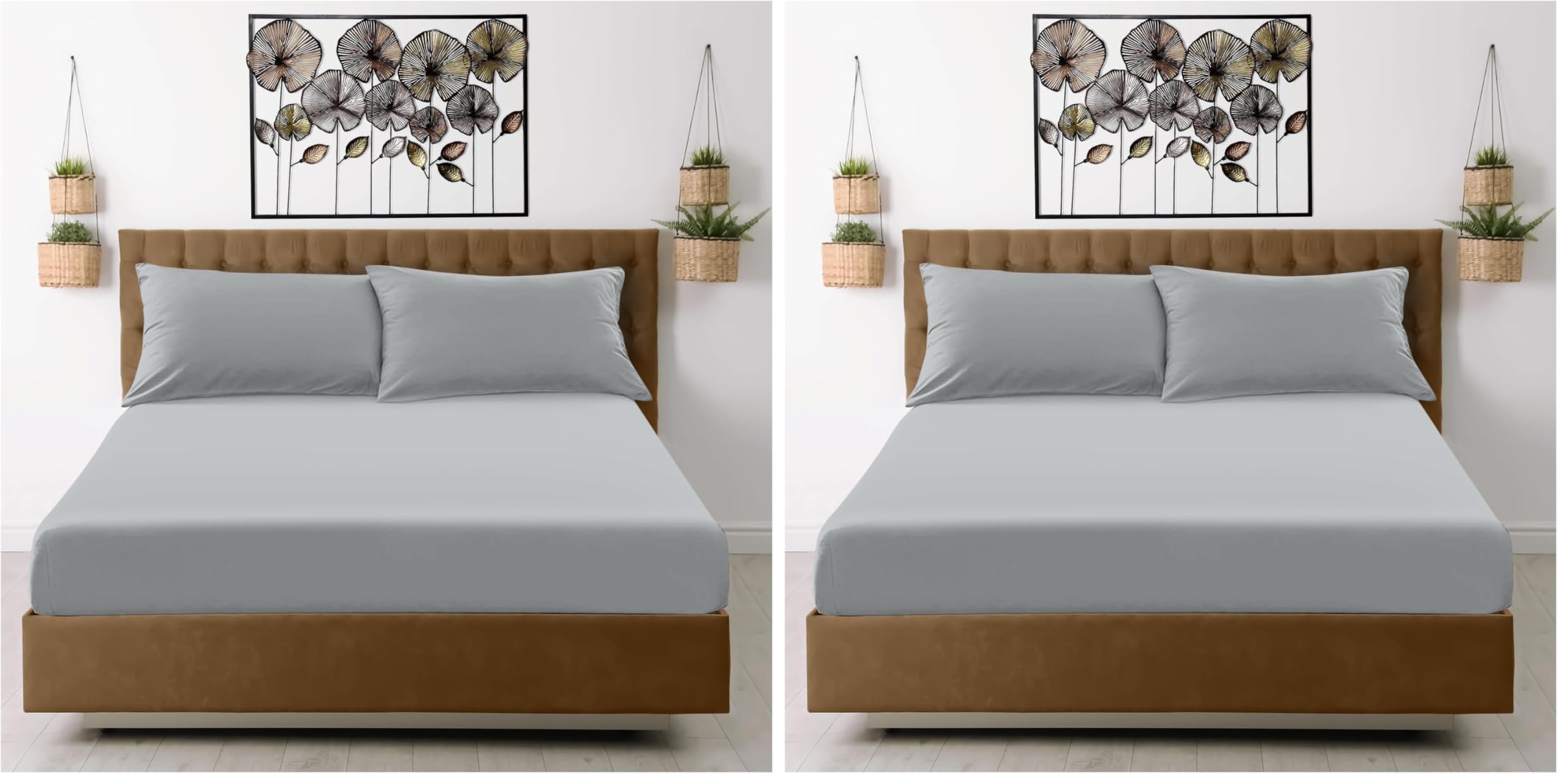 Microfiber Fitted Sheet Double - Plain Dyed Bedding Sheet - Grey Bottom Bed Sheet (Pack of 2)