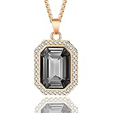 EVEVIC Austrian Crystal Halo Octagon Pendant Necklaces for Women Fashion 14K Gold Plated Dainty Necklace Hypoallergenic Jewelry